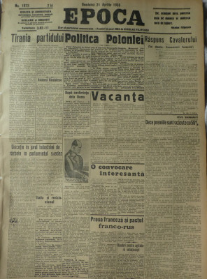 Epoca , ziar al Partidului Conservator , nr. 1873 , 1935 , Grigore Filipescu foto