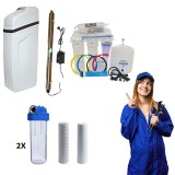 Cumpara ieftin Pachet dedurizator Karetech KT Soft 25, osmoza inversa cu pompa, sterilizator UV, carcasa si cartuse
