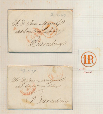 Spain 1847 Postal History Rare 2 x Stampless Cover to Barcelona DG.038 foto