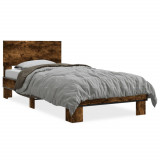 VidaXL Cadru de pat, stejar fumuriu 100x200 cm lemn prelucrat și metal