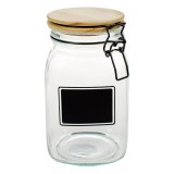 Borcan Sticlă, 1.5L, Capac Lemn, Etichetă Neagră, Oem