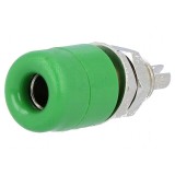 Conector banană 4mm soclu 32A 60VDC verde nichelat 23mm