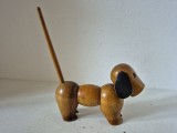 Figurină teckel lemn tec Danemarca anii 60 - suport inele, jucarie vintage, decor,