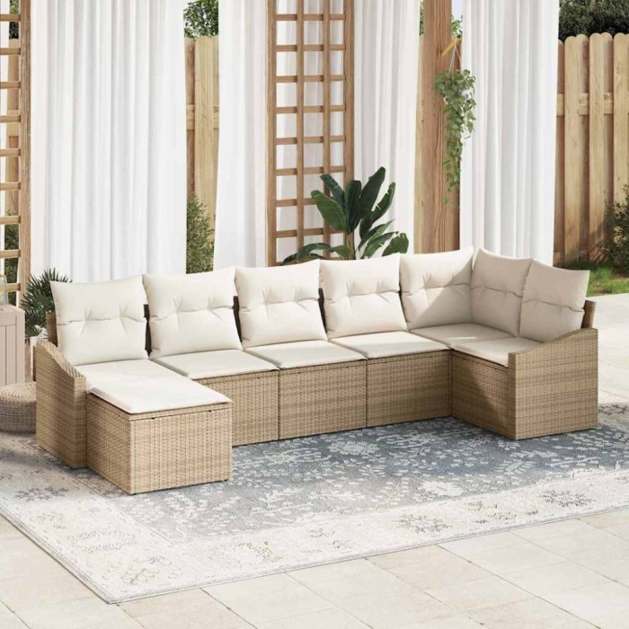 vidaXL Set de canapele pentru grădină 7 pcs Bej Rattan poli 3346811
