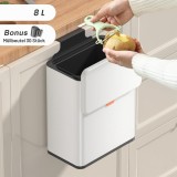 Cumpara ieftin Cos de gunoi suspendat pentru bucatarie, Mbillion, 8L, capac, otel inoxidabil, alb