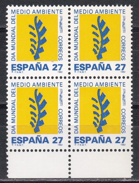 Spania 1992 - Ziua Internațională a Protecției Mediului, Bloc de 4, MNH