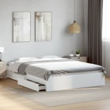 VidaXL Cadru pat cu sertare alb extralucios 150x200 cm, lemn prelucrat