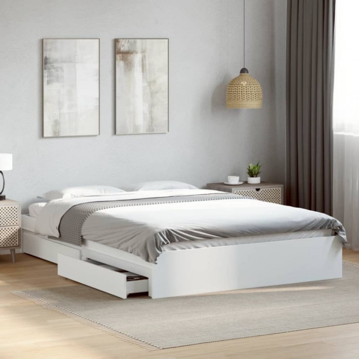 vidaXL Cadru pat cu sertare alb extralucios 150x200 cm, lemn prelucrat 3280650