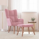 VidaXL Scaun de relaxare cu taburet, roz, catifea