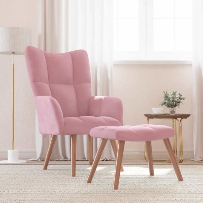 Scaun de relaxare cu taburet, roz, catifea foto