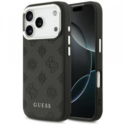 Husa MagSafe pentru Apple iPhone 17 Pro, Guess, Peony Hot Stamp Script, Neagra foto