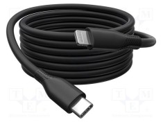 Cablu USB 2.0 DIGITUS Lightning - USB C, 0,5m, negru, 60W, nichelat