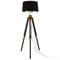 Lampadar Tripod Karlsbad, 1 x E27, max. 60W , 145 cm, metal/panza, negru/auriu foto