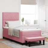 vidaXL Pat cu arcuri cu saltea cu headboard Roz 90 x 200 cm Catifea
