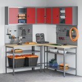 Set de depozitare unelte vidaXL 10 piese, lemn stratificat și metal roșu