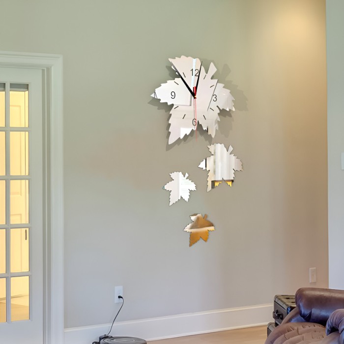 Ceas Decorativ Sticker, Frunze de Stejar, Fara Zgomot, 330 mm x 560 mm