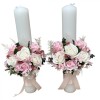 Set nunta, 2 lumanari personalizabile cu nume si data decorate cu flori din foita de sapun si flori stabilizate 40 cm (Multicolor), Eventissimi&reg;