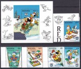 Redonda 1984 Disney Craciun serie + bloc MNH, Nestampilat