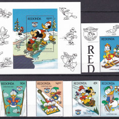 Redonda 1984 Disney Craciun serie + bloc MNH