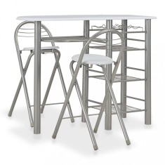 vidaXL Set mobilier de bar, cu rafturi, 3 piese, alb, lemn ?i o?el foto