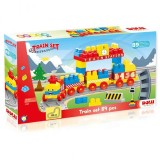 Set de constructii cu trenulet - 89 piese, DOLU