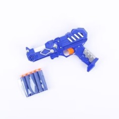 Pistol cu gloante din burete, cu raza de actiune 15m, din plastic, albastru