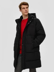 Geaca lunga barbati, cu gluga detasabila, cu logo, Negru, 2XL