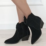 Botine negre din piele naturala cu toc comod 6338 114