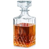 Carafa pentru whisky din sticla groasa cu dop de pluta, 900 ml, model patrat