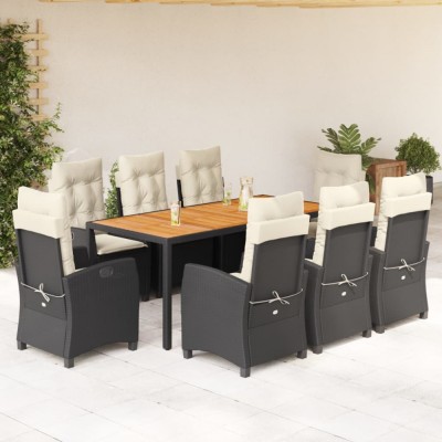 vidaXL Set mobilier de grădină cu perne, 9 piese, negru, poliratan 3212660 foto