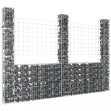 Cos gabion &icirc;n forma de U cu 3 stalpi, 260x20x200 cm, fier GartenMobel Dekor, vidaXL