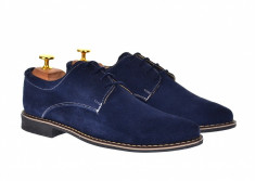 Pantofi barbati casual - eleganti din piele naturala intoarsa bleumarin - PAVELBLM2 foto