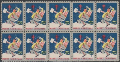 1944 SUA - Bloc de 10 vignete de Craciun + Campanie Anti Tuberculoza, TBC foto