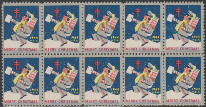 1944 SUA - Bloc de 10 vignete de Craciun + Campanie Anti Tuberculoza, TBC