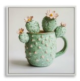 Mauro Ferretti Tablou Imprimat Pe P&acirc;nză Lacuită, Cu Ramă, Model ,,Borcan Cu Cactus&quot;, Varianta C, Dimensiuni 40 X 2,8 X 40 Cm | Aosom Romania