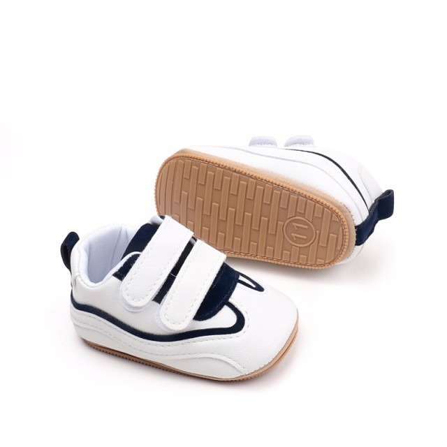 Adidasi albi cu insertii bleumarine - Druly (Marime Disponibila: 3-6 luni