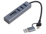 Hub USB LOGILINK cu microSD, SD, 3 porturi USB A, USB A și USB C, gri