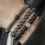 Set Brățări pentru Bărbați cu Copacul Vieții, Mărgele Negre B985A