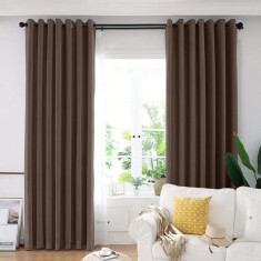 Draperie din catifea blackout cu inele negre, Madison, 150x220 cm, densitate 700 g/ml, English Walnut, 1 buc