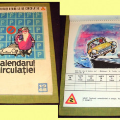 Calendarul Circulatiei 1968 cu 52 file desene Militie, calendar perete 16,5x24cm