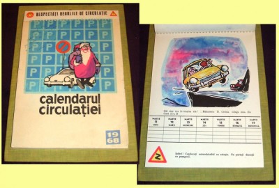 Calendarul Circulatiei 1968 cu 52 file desene Militie, calendar perete 16,5x24cm foto