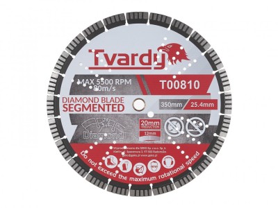 Disc diamantat segmentat, 350 x 12 x 25.4 mm, orificiu de montare 20 mm, Tvardy T00810 foto
