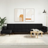 Canapea extensibilă &icirc;n formă de L negru 275x140x70cm catifea