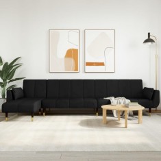 vidaXL Canapea extensibilă &icirc;n formă de L negru 275x140x70cm catifea