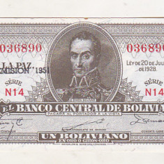 bnk bn Bolivia 1 boliviano 1951 xf.