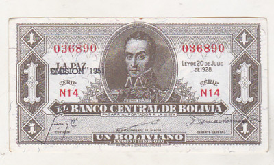 bnk bn Bolivia 1 boliviano 1951 xf. foto
