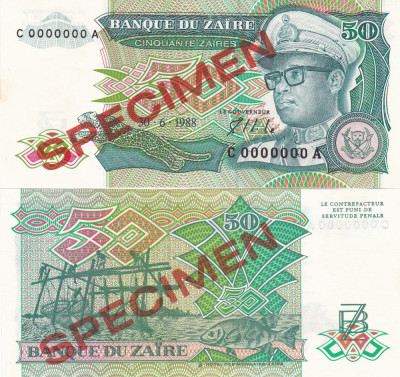 Zair 50 Zaires 30.06.1988 Specimen UNC foto