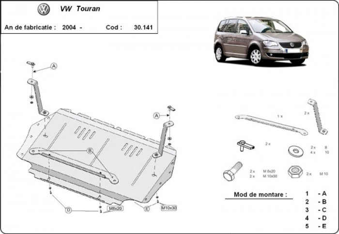 Scut motor metalic VW Touran 1.9Tdi, 2.0Tdi 2003-2015