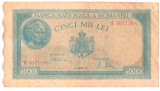 SV * Romania 5000 LEI 1945 , 21 AUGUST * Filigran BNR Vertical * XF