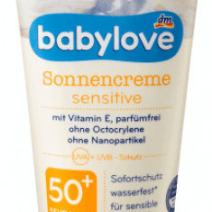 Babylove Cremă cu protecție solară SPF50, pentru piele sensibilă, 75 ml